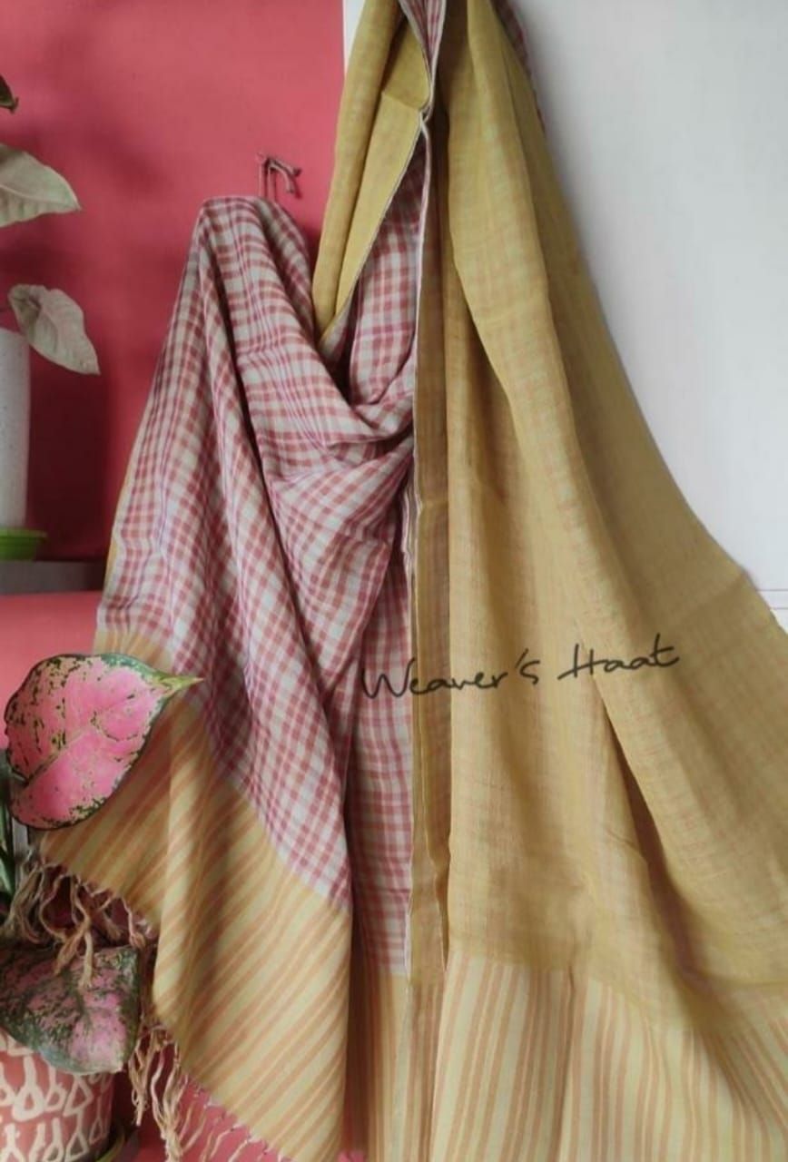 Cotton check double cloth scarf